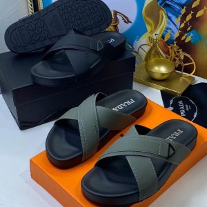 Prada Leather Crisscross Slides
