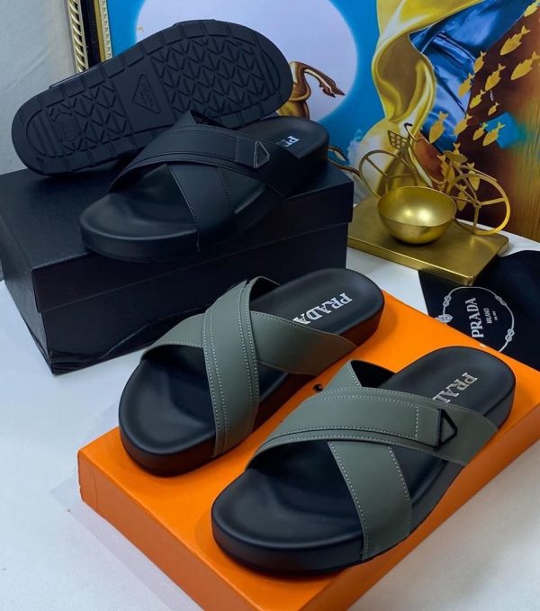 Prada Leather Crisscross Slides